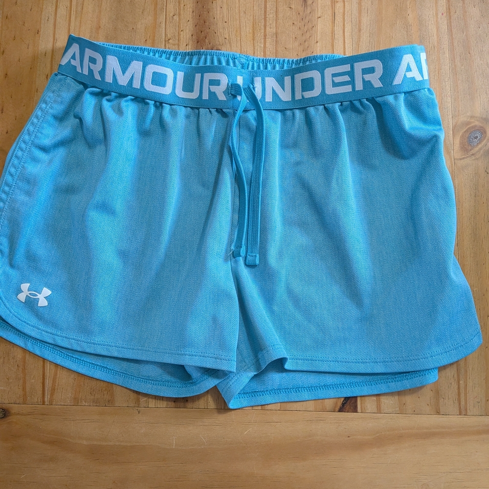 Under Armour Girls Aqua Athletic Shorts with Logo Waistband